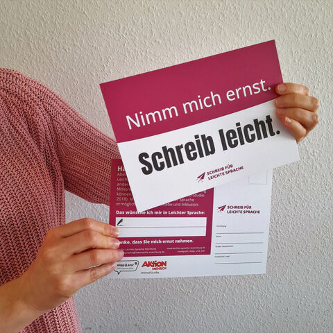 Nimm mich ernst. Schreib leicht. Postkarte Büro für Leichte Sprache Lebenshilfe Würzburg